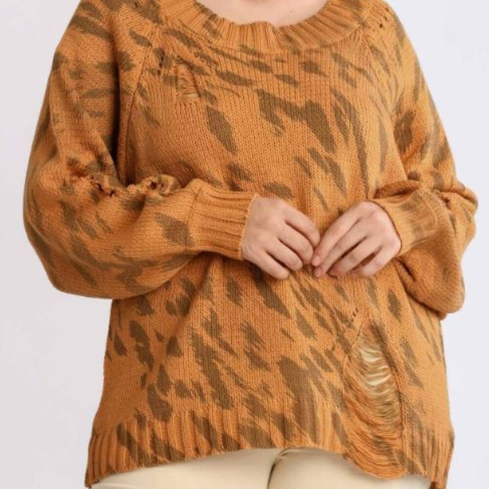 Umgee Plus size sweater camel animal print